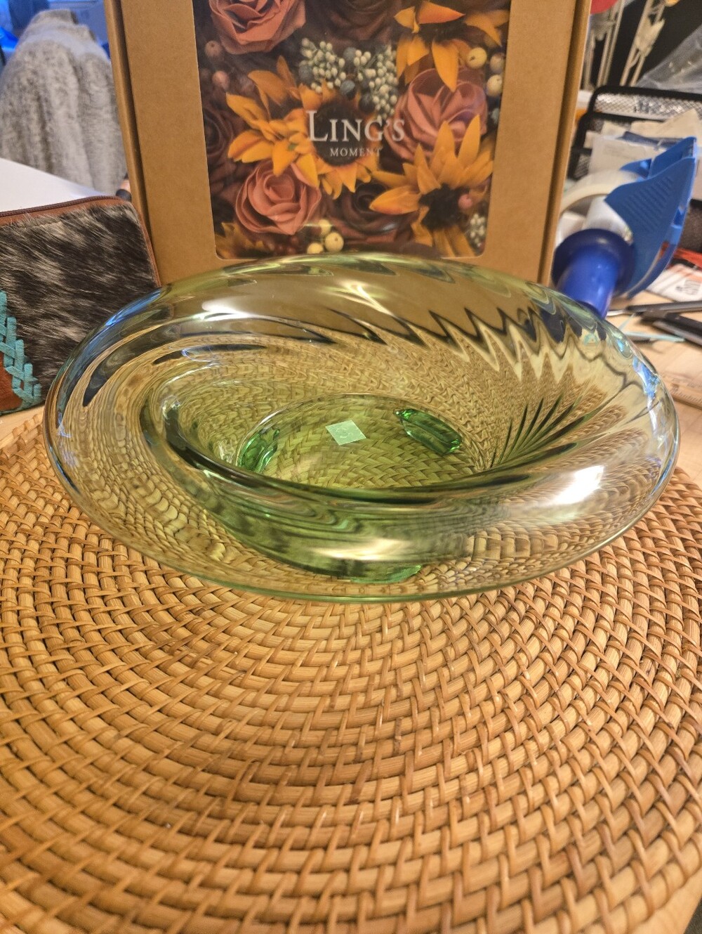 Imperial Green Uranium Glass Swirl Footed Bowl 💚 MCM Vintage